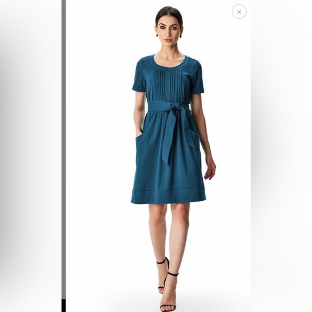 eshakti Pleat Cotton Shift Dress Size 6